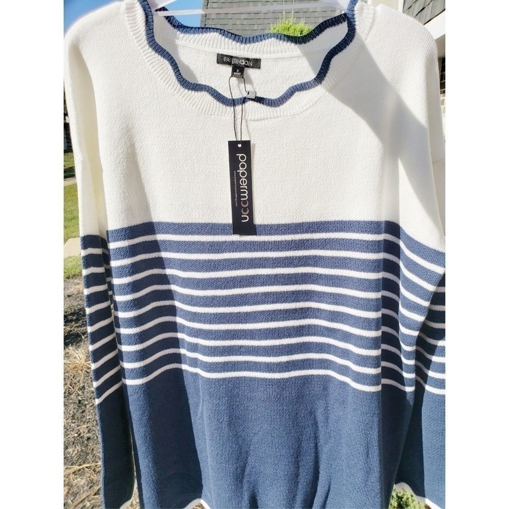 Navy Blue Wave Lightweight Sweater - Picture 2 of 6
